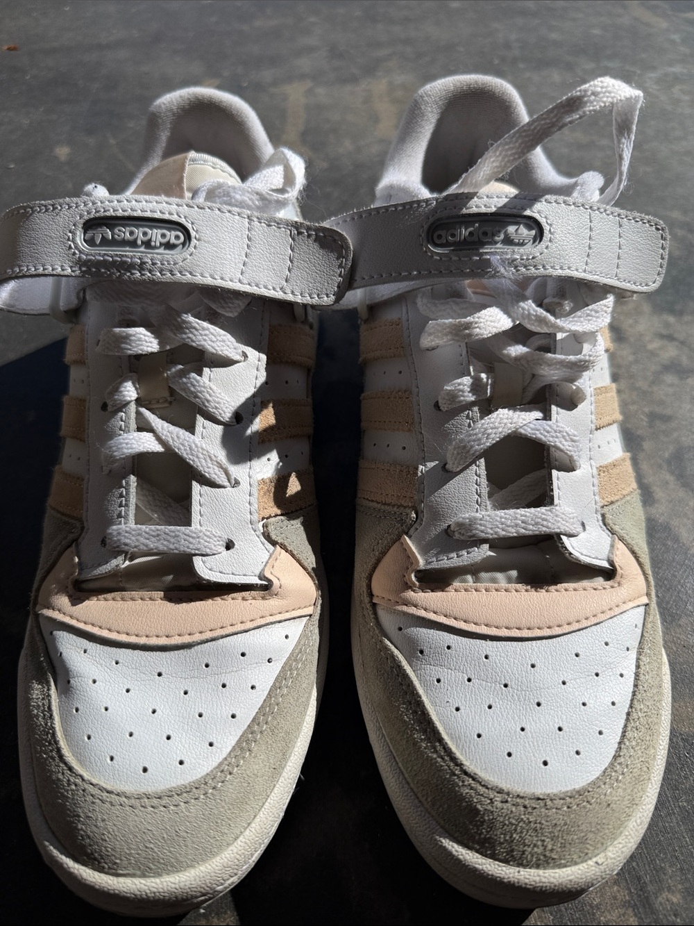 adidas  Low-Top Sneakers in White, Tan & Gray